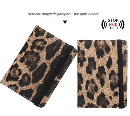 Women Brown Leopard Complex Travel Passport Holder Cover Case with Bandage Men Waterproof Multi-Function Ticket Protective Bags