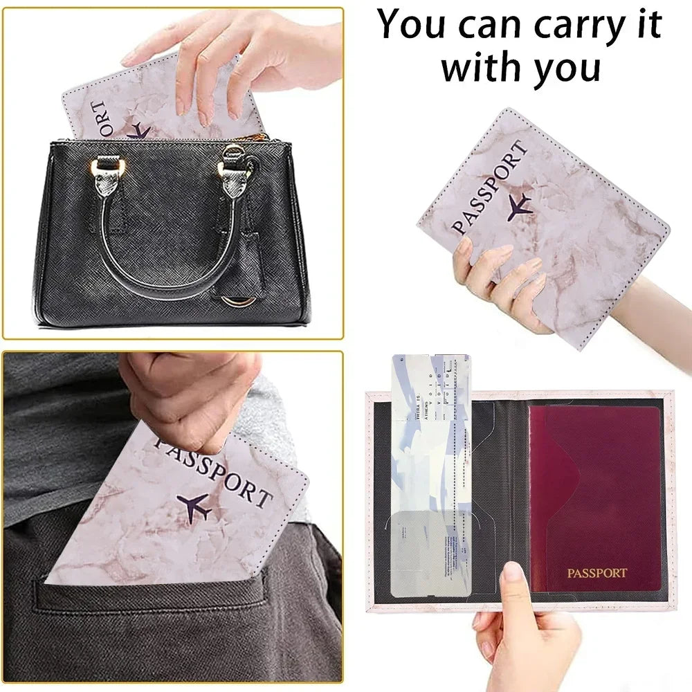 Fashion Passport Protective Cover Embroidery Letter Pattern Travel Passport Holder Wallet Gift PU Leather Card Case Cover Unisex
