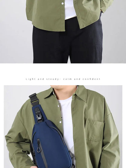 A Cool Men's Messenger Bag Casual Oxford Waterproof And Wearable Shoulder Bag Usb Rechargeable Chest Bag