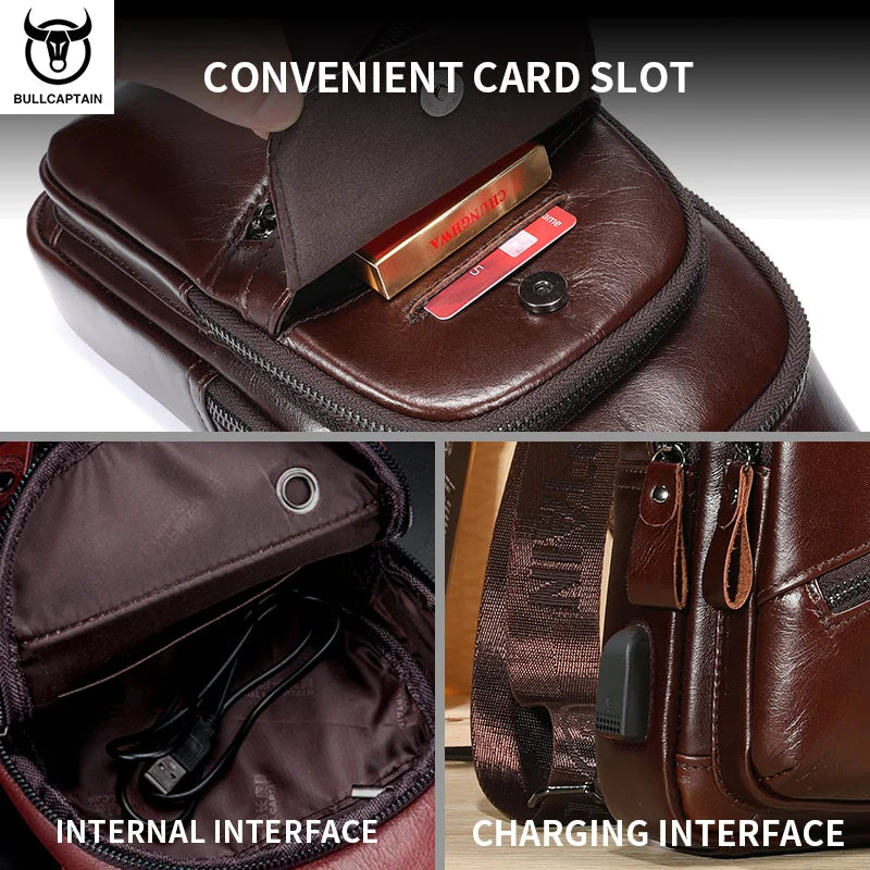 Men's Genuine Leather Chest Bag Large Capacity Casual Men's Messenger Bag Classic Leather Chest Bag XB 127