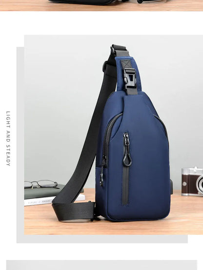 A Cool Men's Messenger Bag Casual Oxford Waterproof And Wearable Shoulder Bag Usb Rechargeable Chest Bag