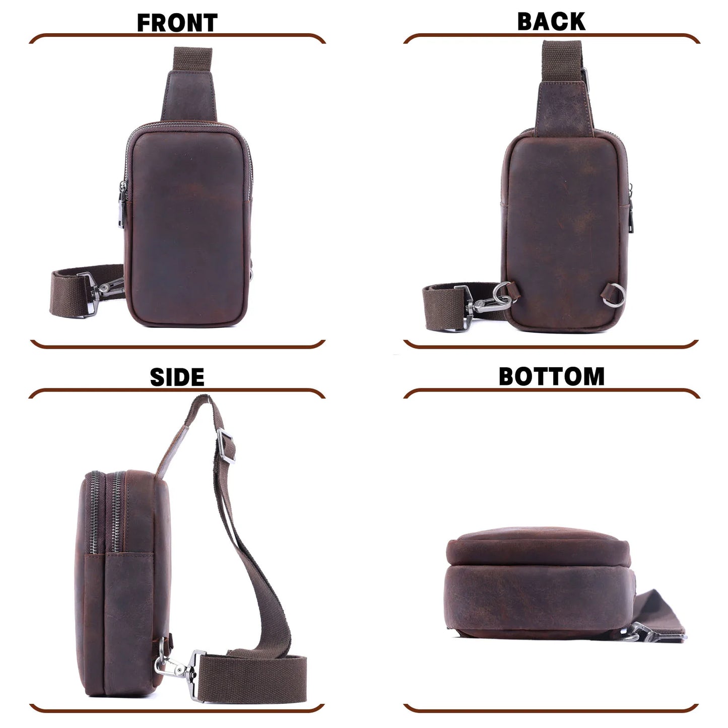 Premium Genuine Leather Chest Bag For men Vintage Full Grain Leather Crossbody Shoulder Bag Sling Bag Daypack Large Capacity