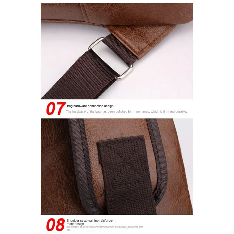 Men's USB chest bag portable large capacity charging casual crossbody bag outdoor sports PU chest bag